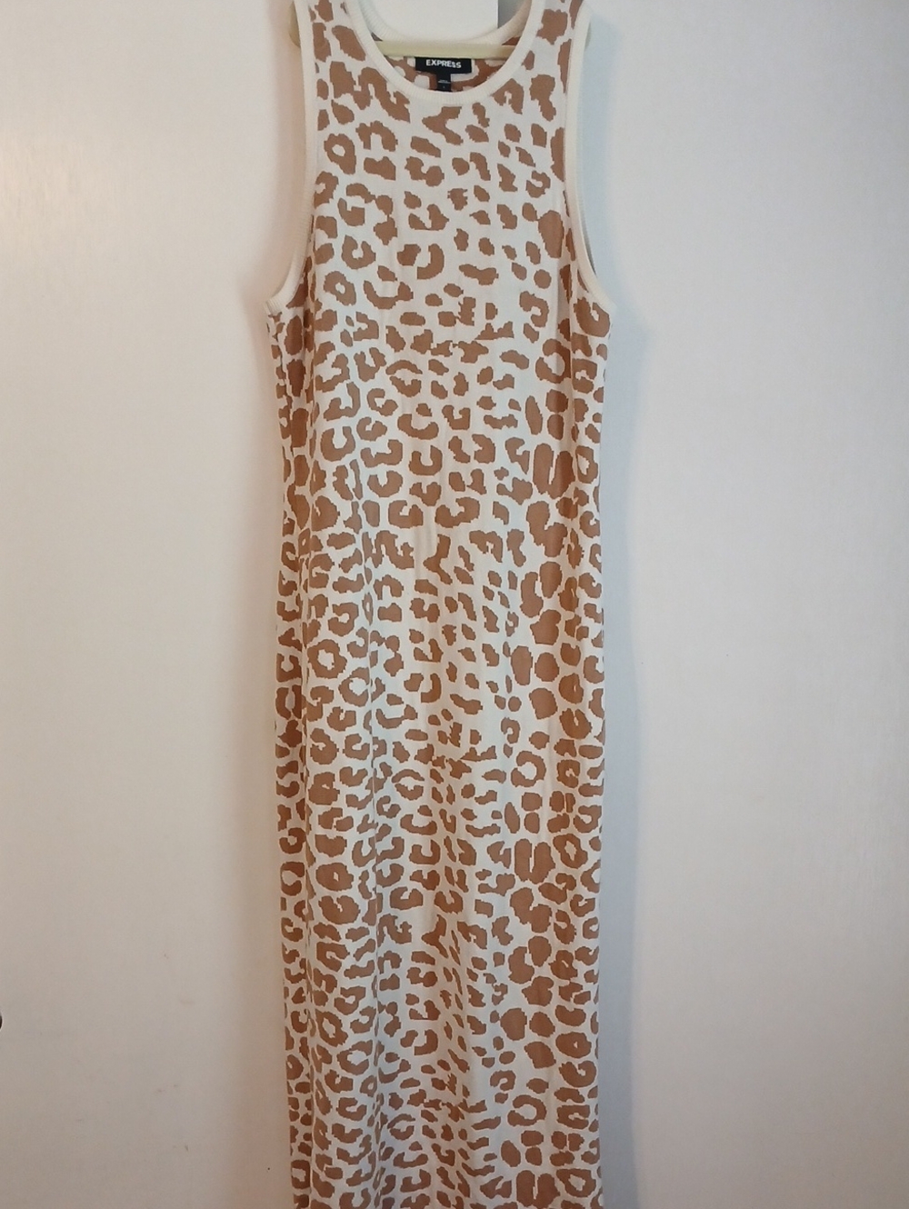 Express "Leopard Print" Tan & White  Knit Maxi Dress in Size L